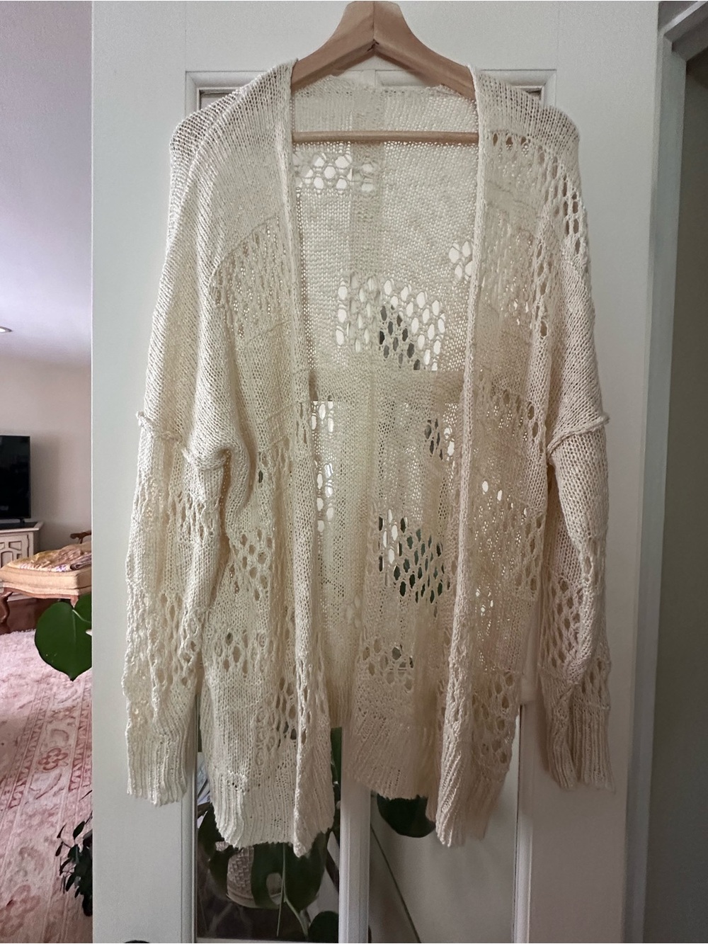 Open-Weave Cream Women's Cardigan Sweater